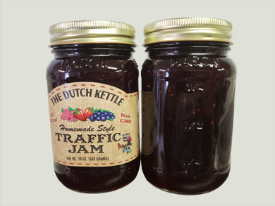 Dutch Kettle All-Natural Homestyle Traffic Jam 19 oz Jar Red Raspberry, Strawberry, Blueberry