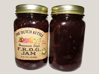 Dutch Kettle All-Natural Homestyle Frog Jam 19 oz Jar Fig, Raspberry, Orange, and Ginger