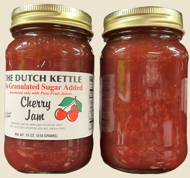 Dutch Kettle No Sugar Added All-Natural Homestyle Cherry Jam 18 oz Jar.