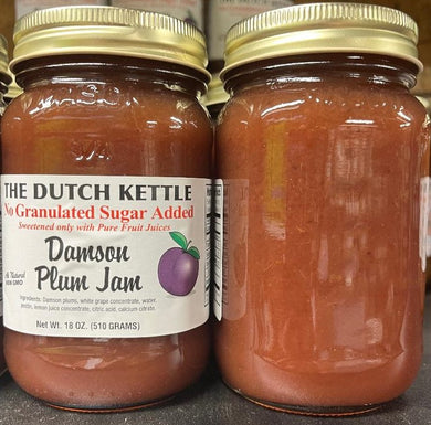 Dutch Kettle No Sugar Added All-Natural Homestyle Damson Plum Jam 18 oz Jar.