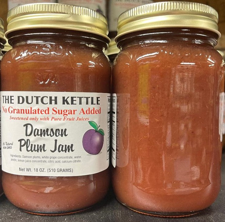 Dutch Kettle No Sugar Added All-Natural Homestyle Damson Plum Jam 18 oz Jar.