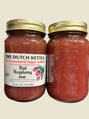 Dutch Kettle No Sugar Added All-Natural Homestyle Red Raspberry Jam 18 oz Jar.