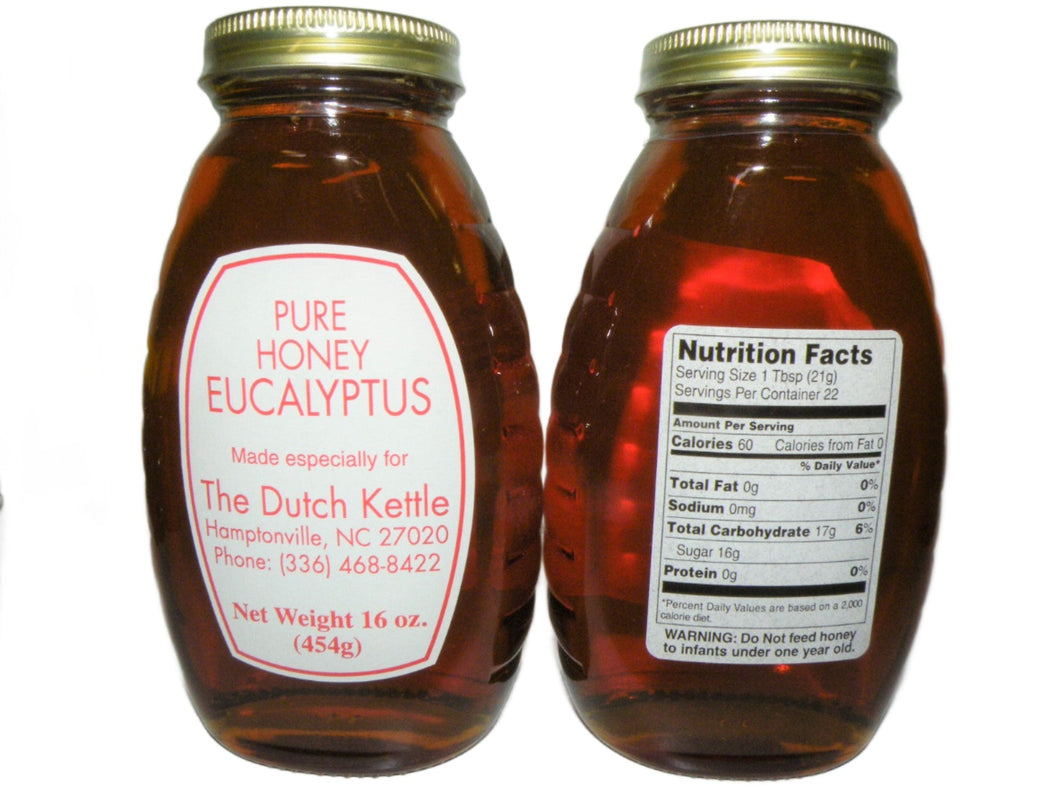 Dutch Kettle Pure Raw Eucalyptus Honey 16 Oz Glass Jar