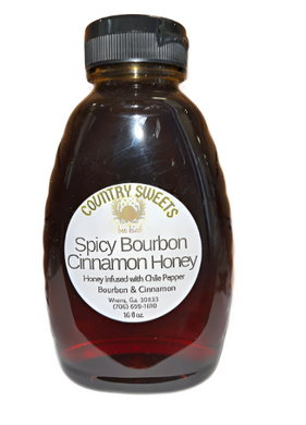Country Sweets Infused Spicy Cinnamon Bourbon Honey 16 oz Squeeze Bottle
