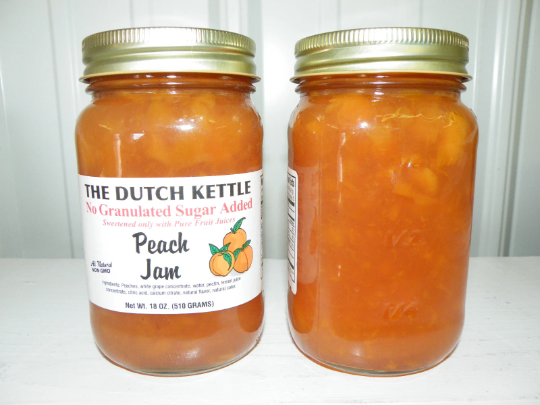 Dutch Kettle No Sugar Added All-Natural Homestyle Peach Jam 19 oz Jar.