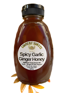 Country Sweets Infused Spicy Garlic and Ginger Honey 16oz Squeeze Bottle